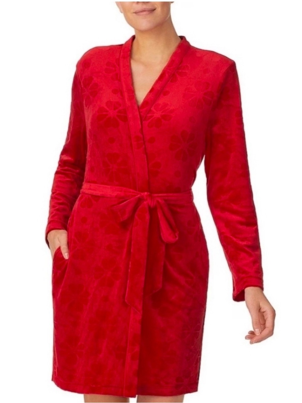 kate spade Red Plush Floral Wrap Robe M NWT